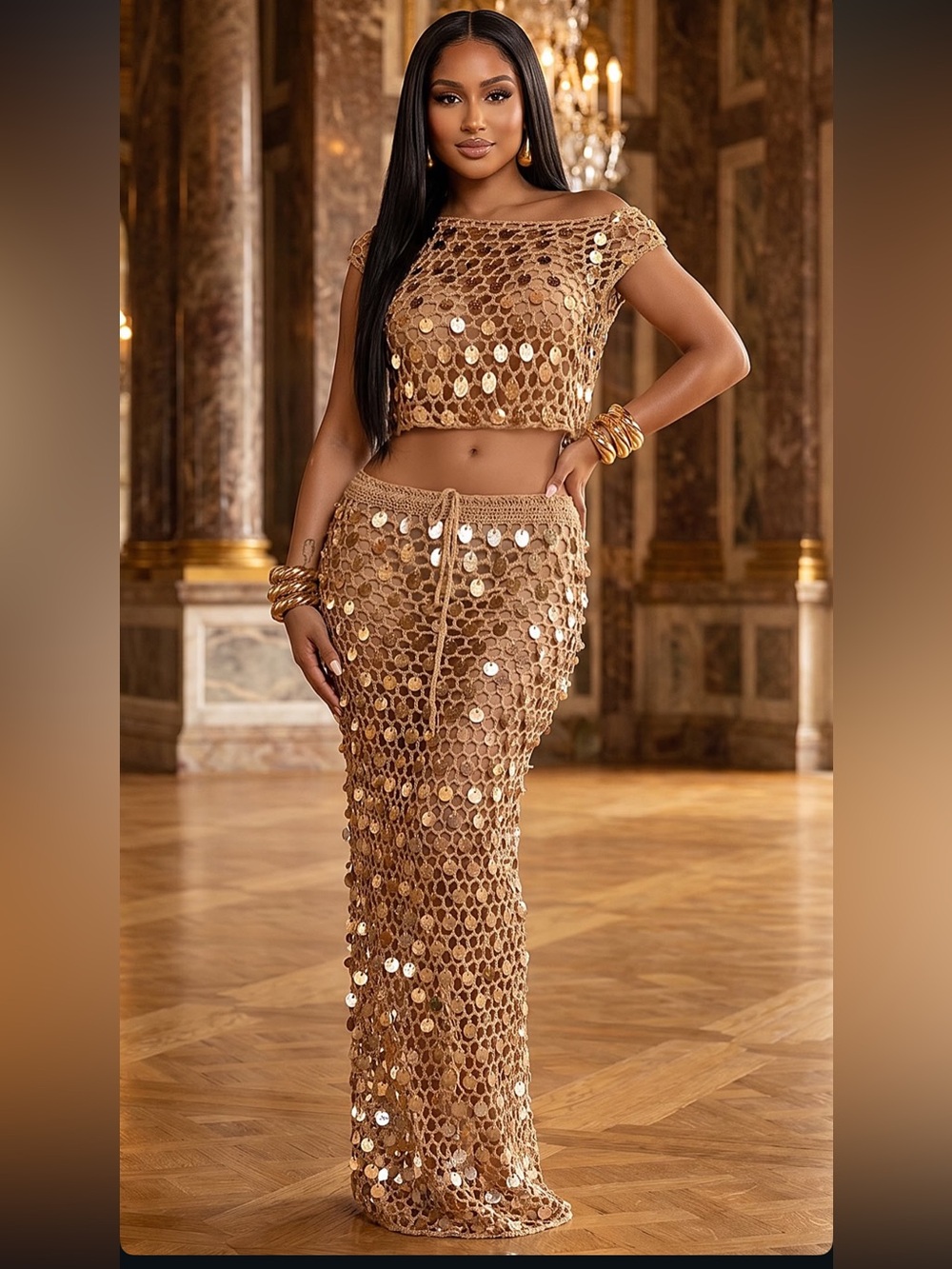 Sequin Crochet Maxi Skirt - Women's Festival & Evening Skirt
